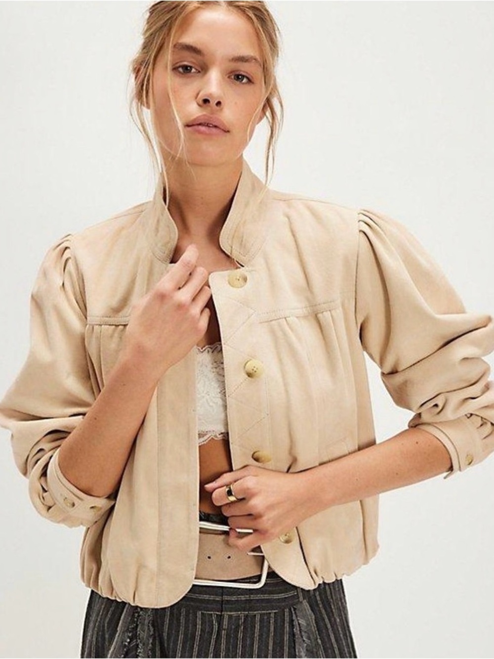 We The Free nimbus suede jacket in tofu ivory color